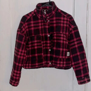BDG Buffalo Check Cropped Flannel jacket Cropped Fall Black‎ Red Size XS